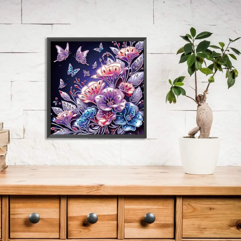 Diamond Painting - Partial Special Shaped Drill - Rose Butterfly(Canvas|30*30cm)