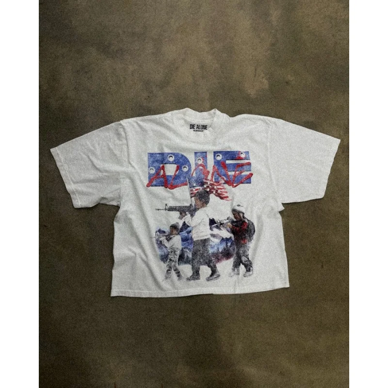 Aonga High street letters American fun printed O-neck short-sleeved T-shirts forr men y2k summer popular niche fashion all-match tops aonga