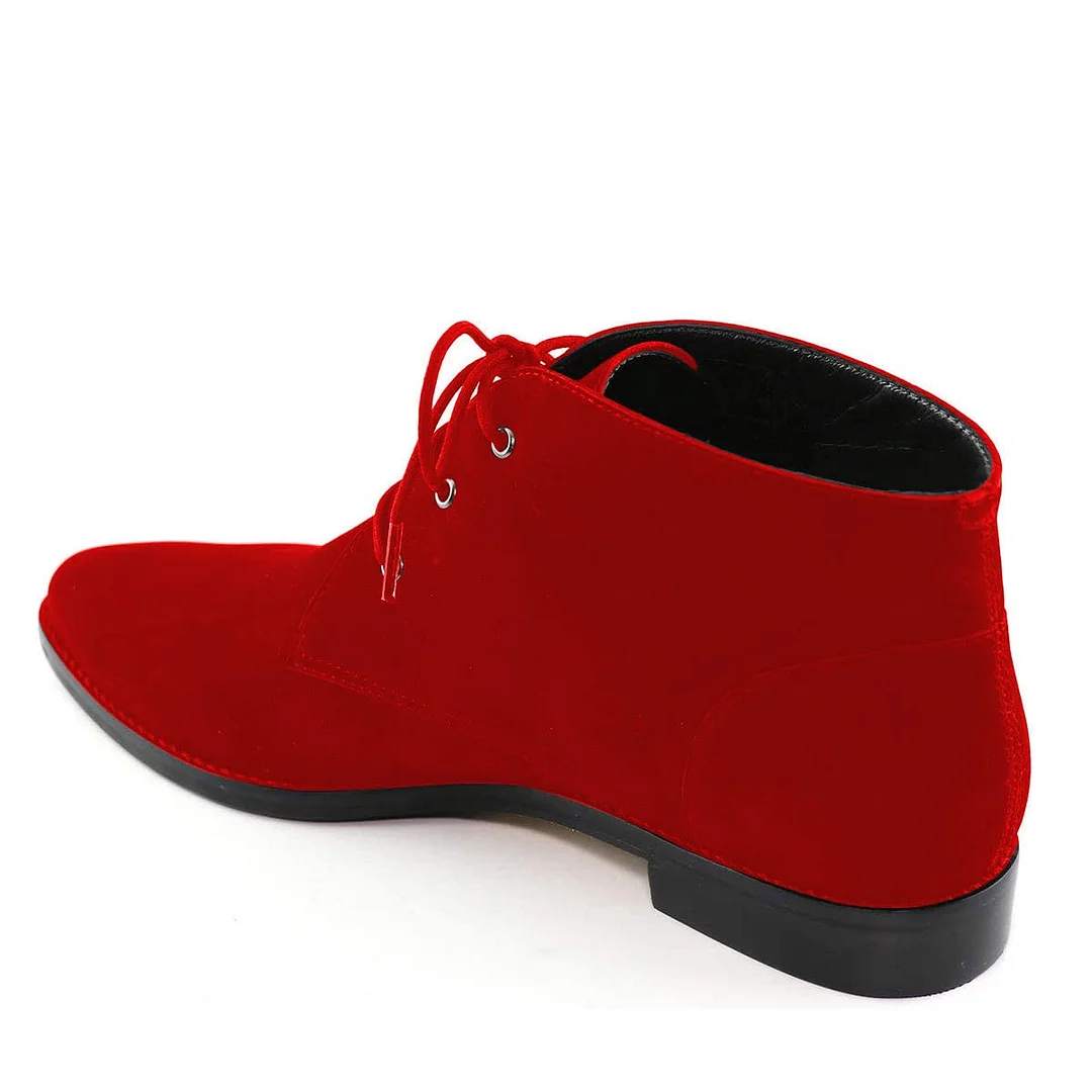 Faux Suede Almond Toe Lace-Up Comfy Flat Oxford Shoes in Red