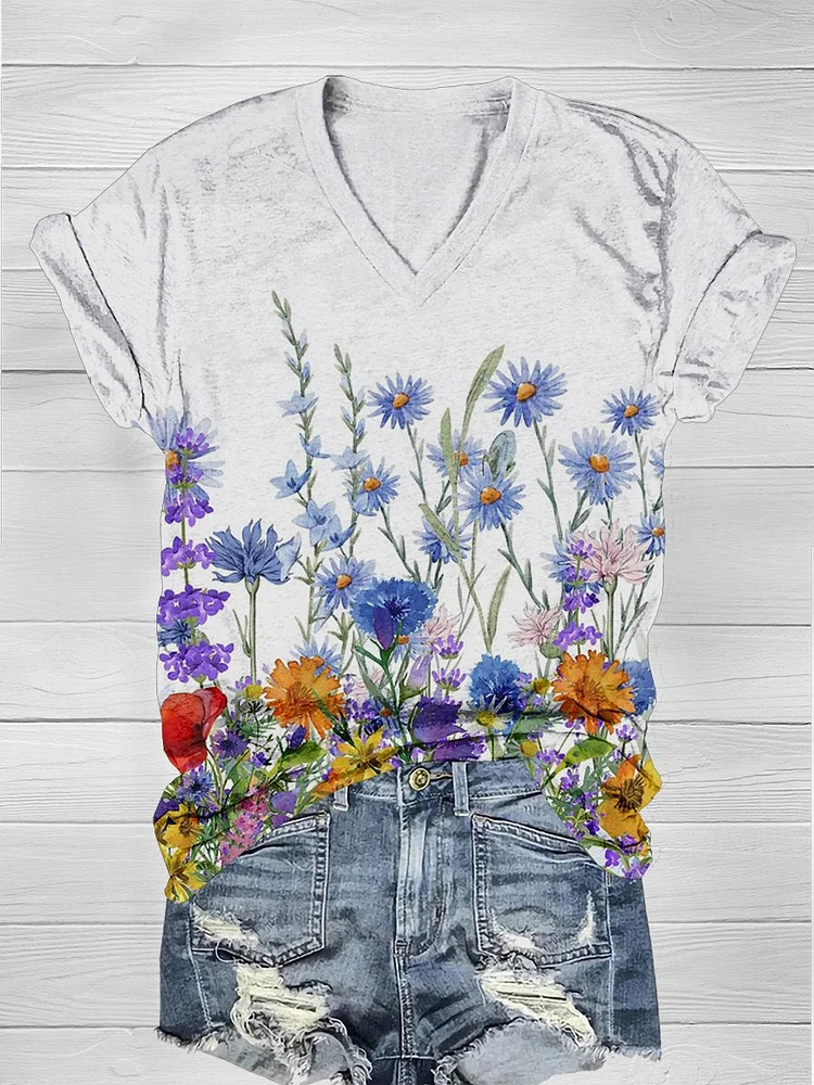 Daisy  Art Print Casual  T-shirt