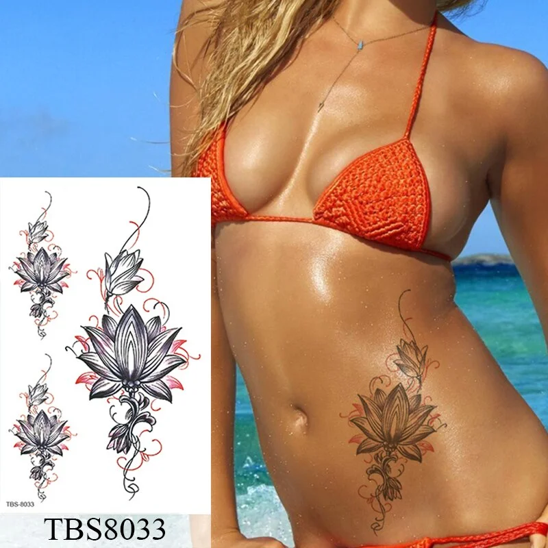 Waterproof Temporary Tattoo Sticker Flower Peony Rose Sketches Flash Tattoos Black Henna Body Art Arm Fake Tatoo Women Men