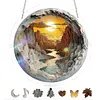 (18.5cm)DIY Acrylic Jigsaw Puzzle Window Hanging with Hanging Chain DIY Stained Glass Decoration Round Window Puzzle Decor for DIY Craft Project (Sunrise)