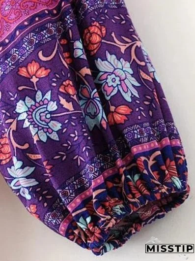 Women s Fashion Polyester Boho Tie Neck Long Sleeve Pleated Day Dress