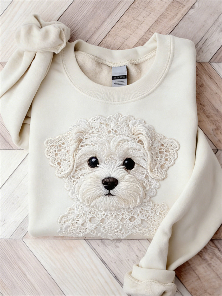 Lovely Fuzzy Dog Lace Art Sweatshirt wearshes