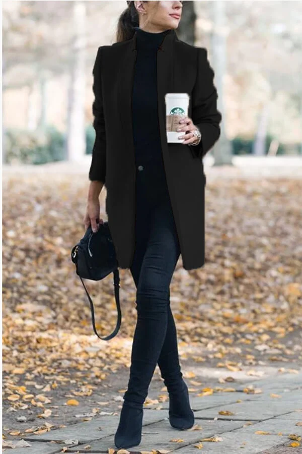 Elegant Fall Outfits Fashion Solid Color Stand-up Collar Coat