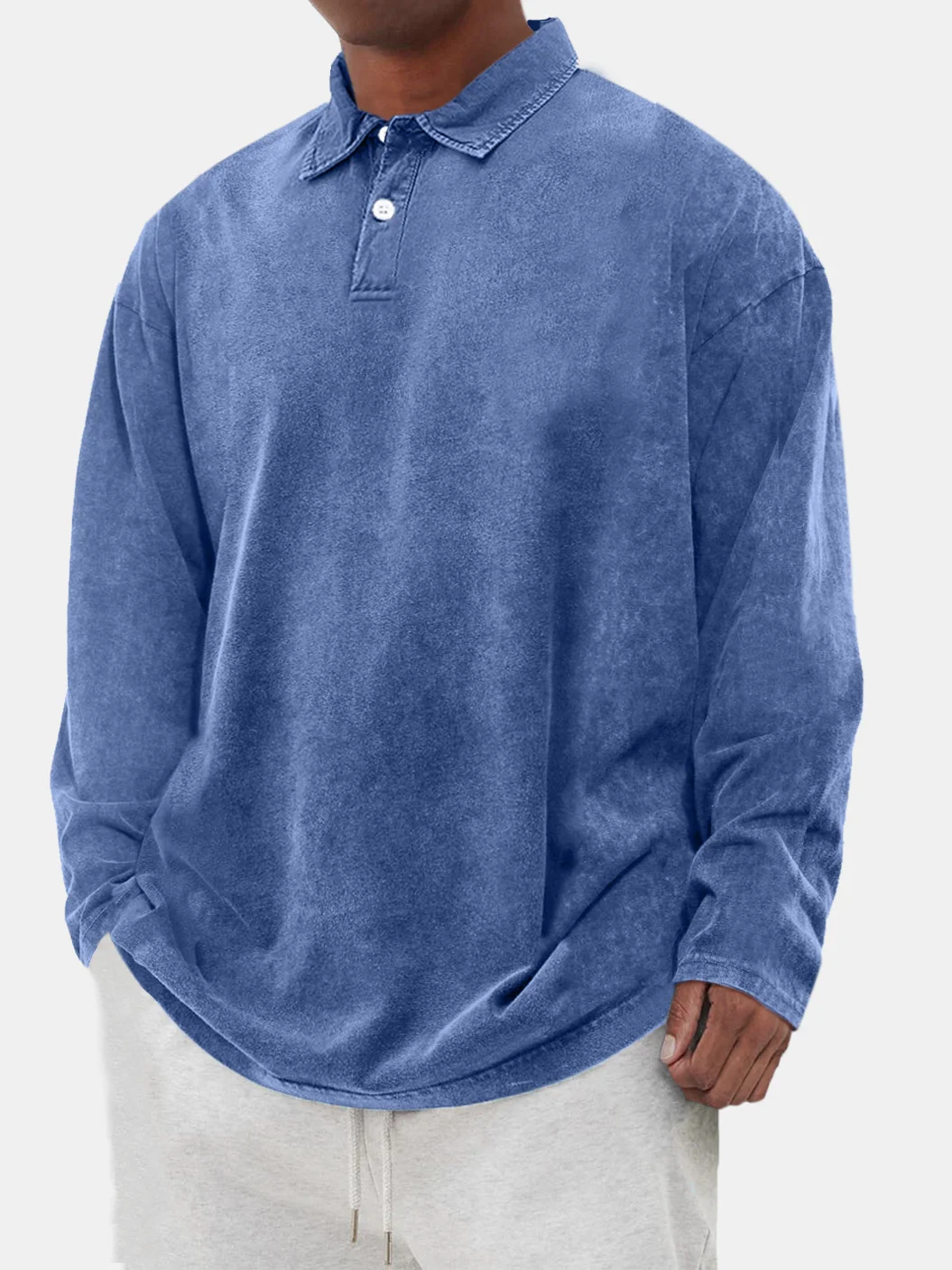 Men's Retro Solid Color Comfortable Long Sleeve Polo Shirt
