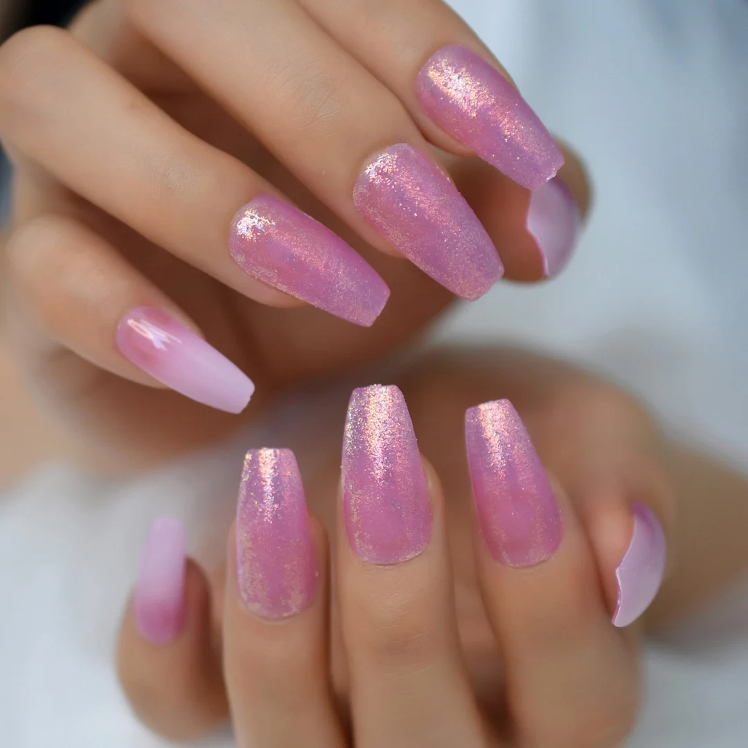 Ombre French Ballerina Fake Nail Gradeint Natural Coffin False Nails Wholesale Nails Supplier 24 Russian Shipping-Nail Inspo