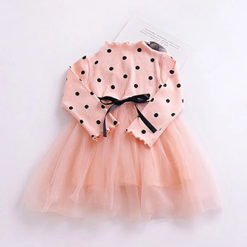 Winter Kids Dresses For Girls Long Sleeve Children Clothing Polka Dot Tulle Tutu Girls Casual School Wear Princess Party Dress
