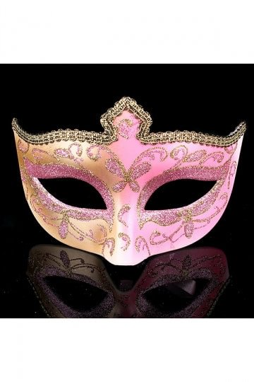 Elegant Glitter Half Face Eyes Mask For Halloween Masquerade Party Pink-elleschic