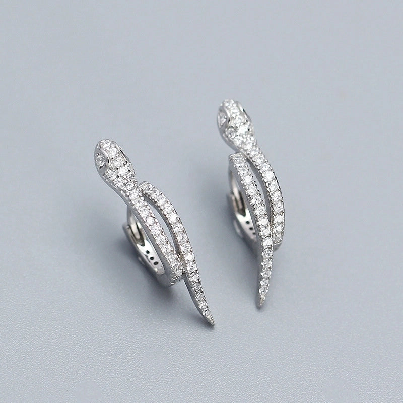 1 Pair 925 Sterling Silver Zircon Snake Earrings