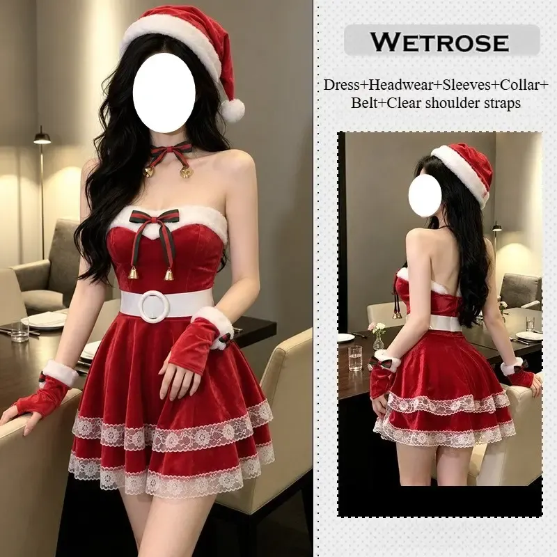 [Wetrose] In Stock Strapless Red Lace Hem Christmas Dress Party Outfit Cosplay Costume Xmas 