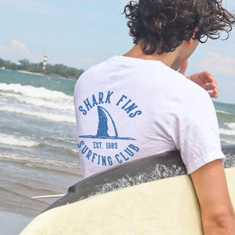 Shark Fins Surfing Club Print Vacation T-shirt