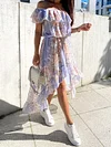 Floral-Print Off-The-Shoulder High-Low Midi Dress