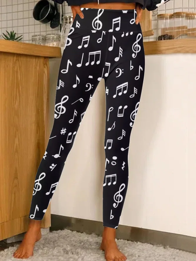 Women Music Symbol Regular Fit Leggings