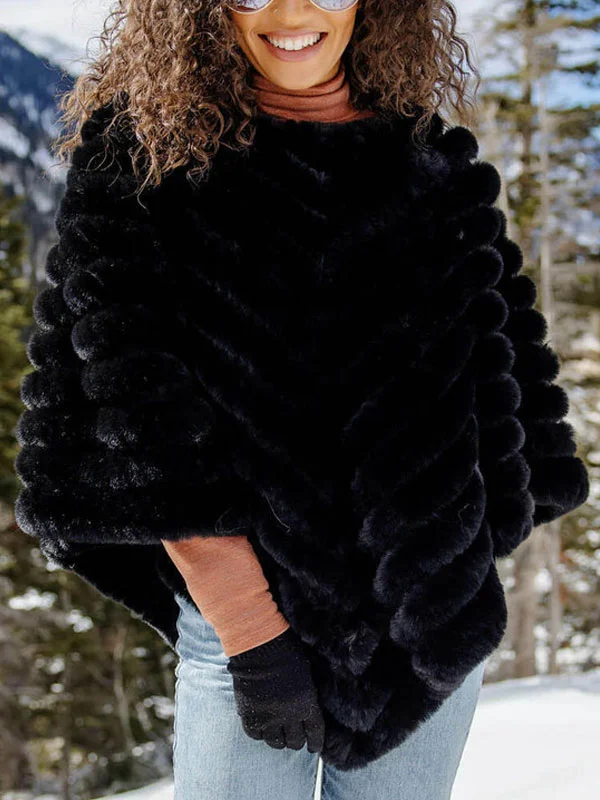 Plush and cosy faux fur cape ladies coat