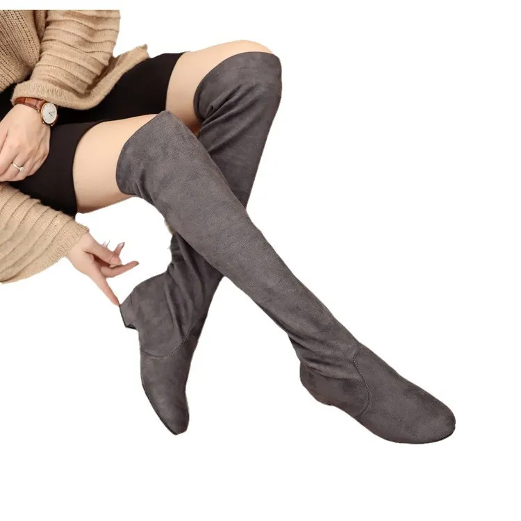 Yyvonne Long Boots Women's New Round Head High Cylinder Two Wearing Elastic Boots Flat Emvelvet Large Size Women's Boots