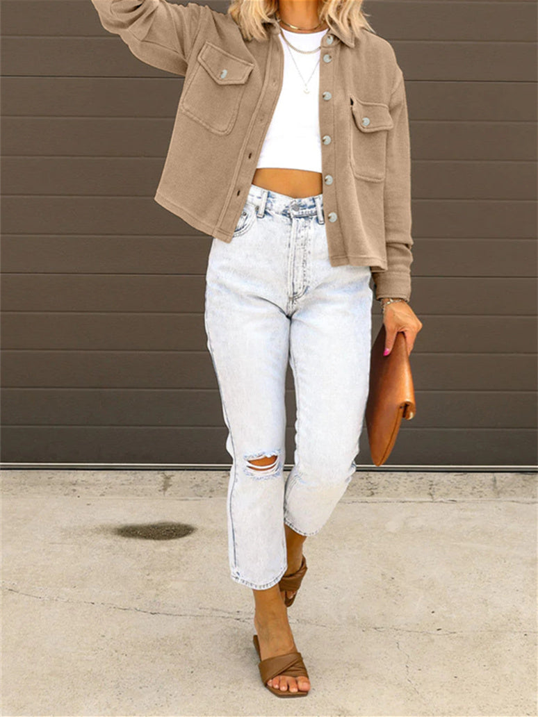 Women Half Sleeve V-neck Solid Color Dress