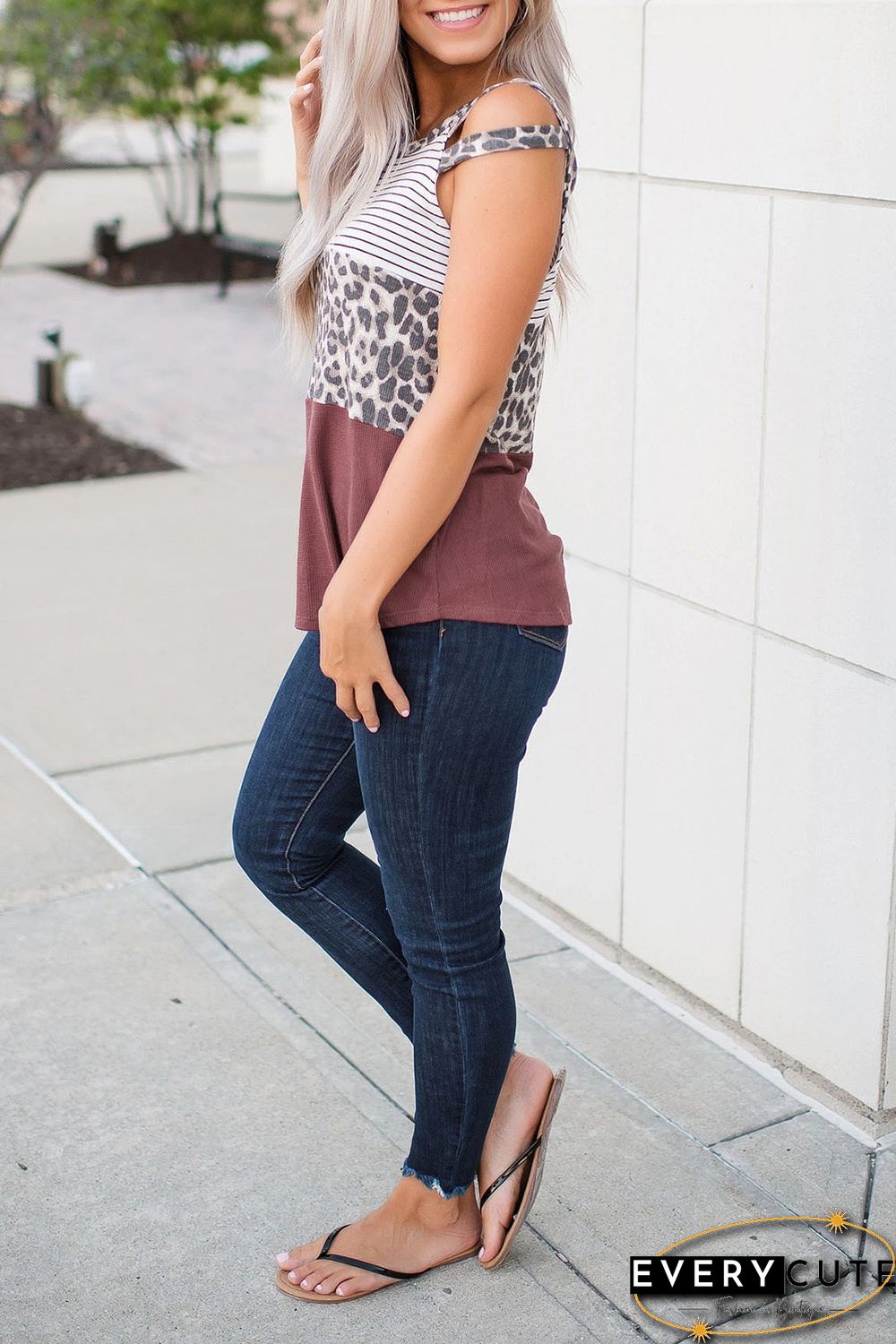 Striped Leopard Block Strappy Tank