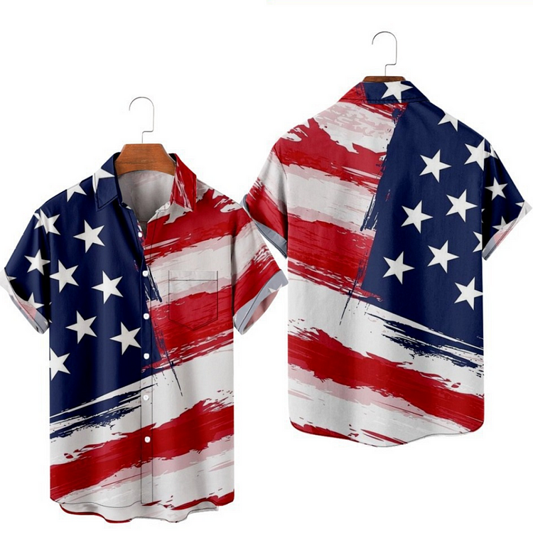 Flag Printed Hawaiian Shirt Men's Vacation Resort Casual Shirts at Hiphopee