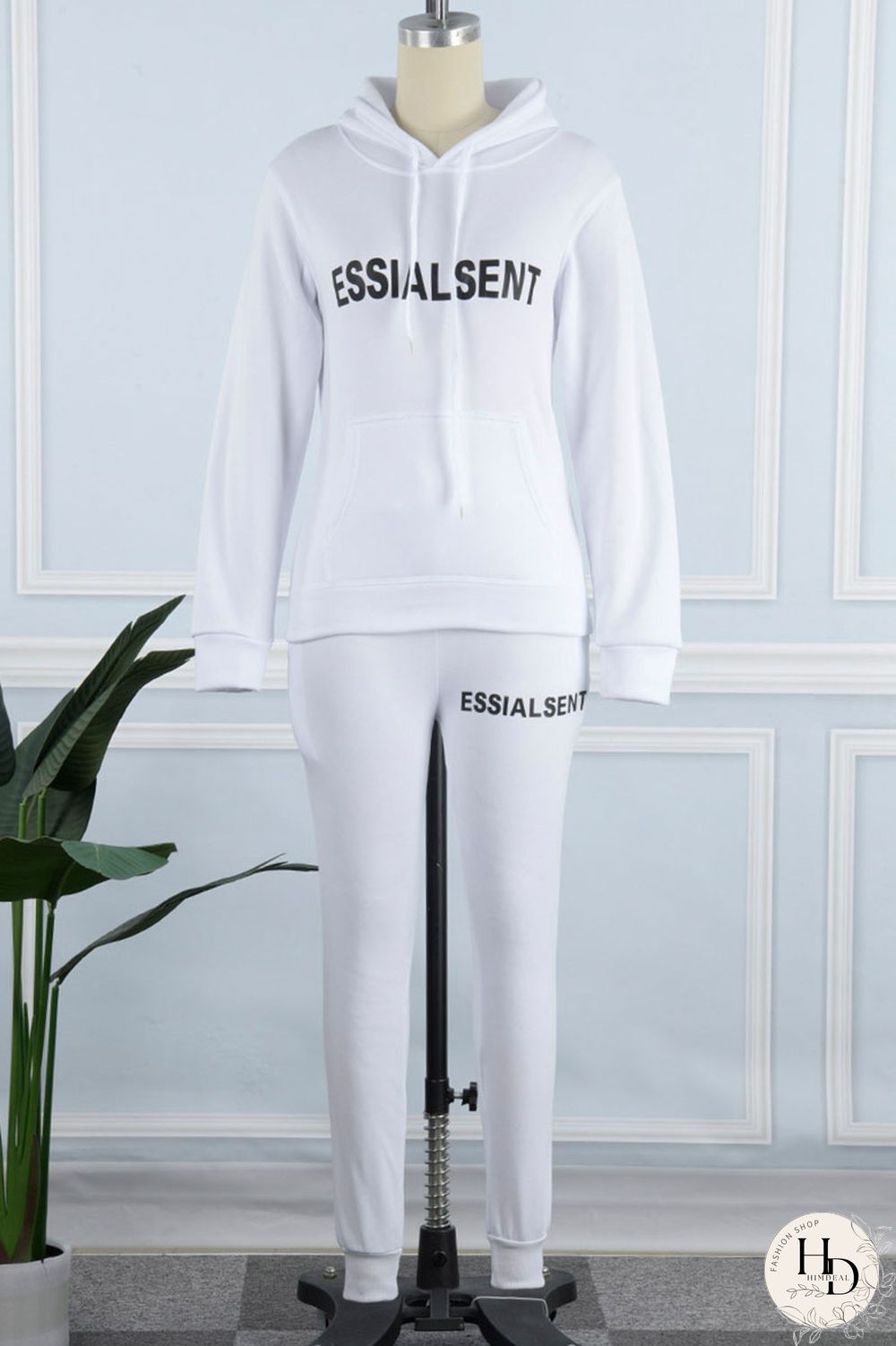 White Casual Print Patchwork Hooded Collar Long Sleeve Two Pieces