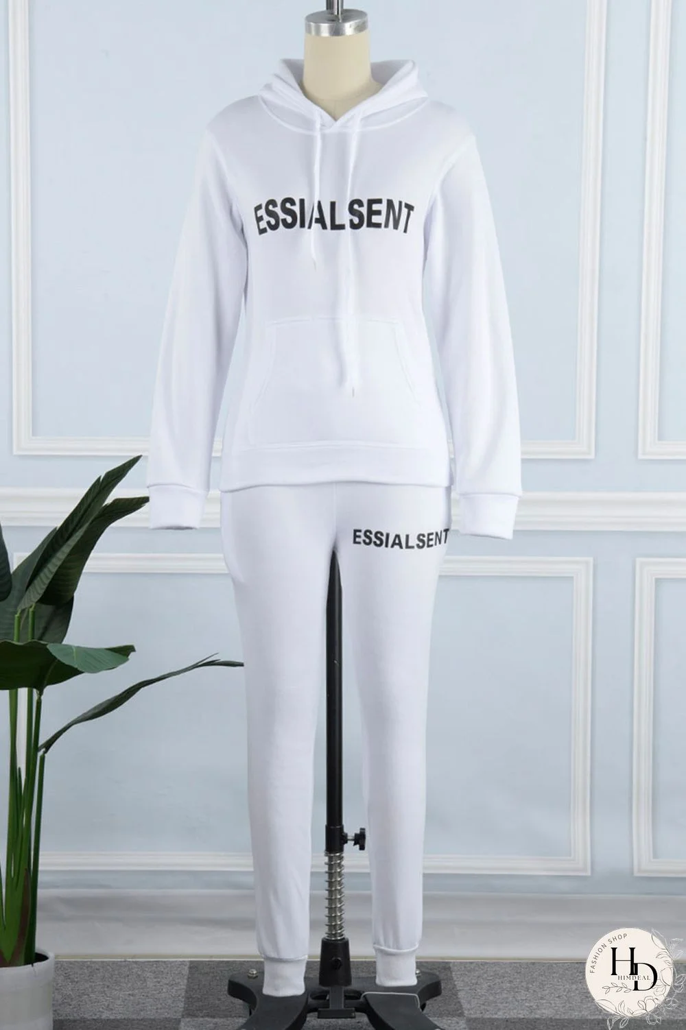 White Casual Print Patchwork Hooded Collar Long Sleeve Two Pieces