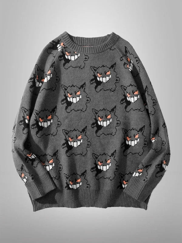 Lazy Knitted Oversized Devil Bat Gengar Goth Sweater