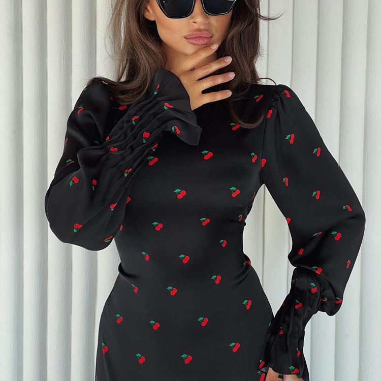 Ootddress Printed Bandage Fashion Long Dress Ladies Elegant Satin High Street Party Dress Casual Long Sleeve Patchwork Maxi Dress