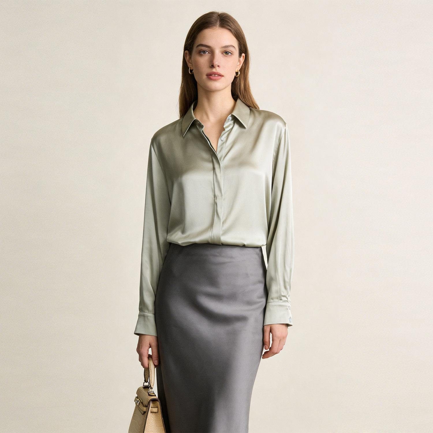 Women's Washable Stretch Silk Square Neck Blouse REAL SILK LIFE