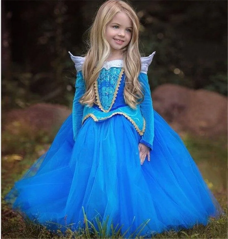 Long Sleeve Girls Christmas Dress Princess Dress up Halloween Party Gown Cartoon Character Cosplay Costume for Kids Children