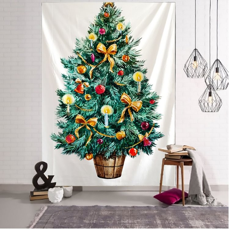 New Year Christmas Tree Tapestry Ornament Wall Hanging Tapestry Carpet Xmas Home Deocr Yoga Pad Bedspread Beach Mat Gift