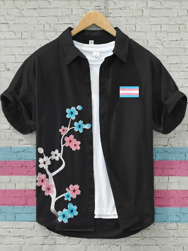 Trans Flag inspiriertes Print Leinen hemd
