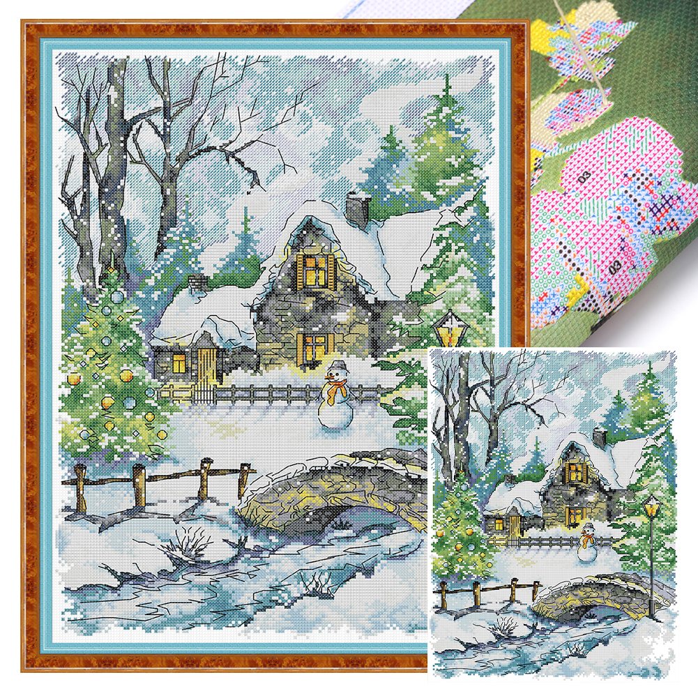 【Joy Sunday】Snowman in Winter Partial 14CT Pre-stamped Canvas(33*44cm) CrossStitch(backstitch)