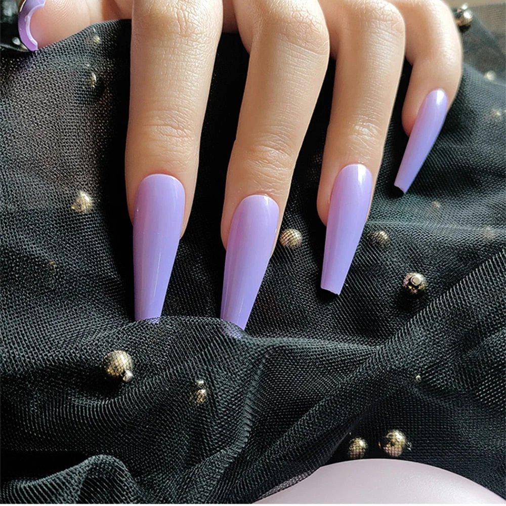 20pcs Long French False Nails Solid Color Ballet Nail Tips Display Press On Nails Fake Nail Manicure With Press Glue Nail Tools-Nail Inspo