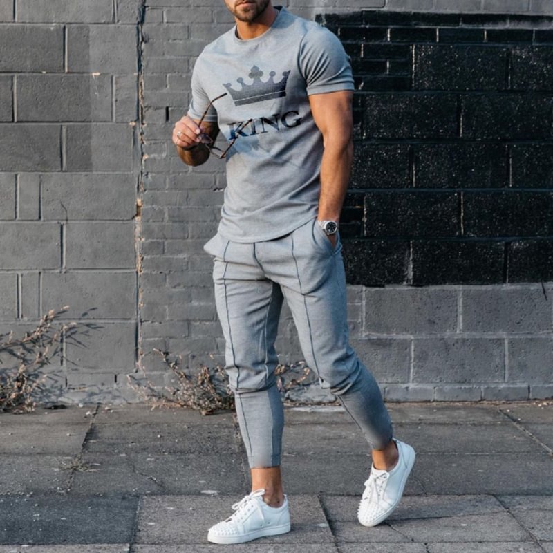 Grey King T-Shirt And Pants Two-Piece Set