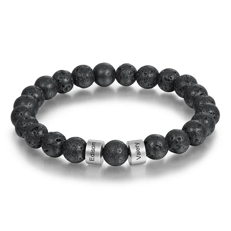 Bracelet 2 Prénom Personnalisé Pierre de lave Noir Bracelet Homme Jessemade FR