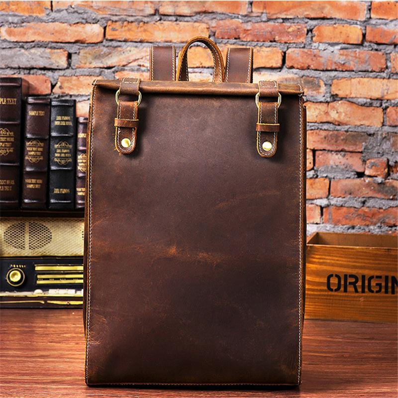 Retro Style Contrast Stitching Top-Handled Genuine Leather Antique Brass Hardware Satchels