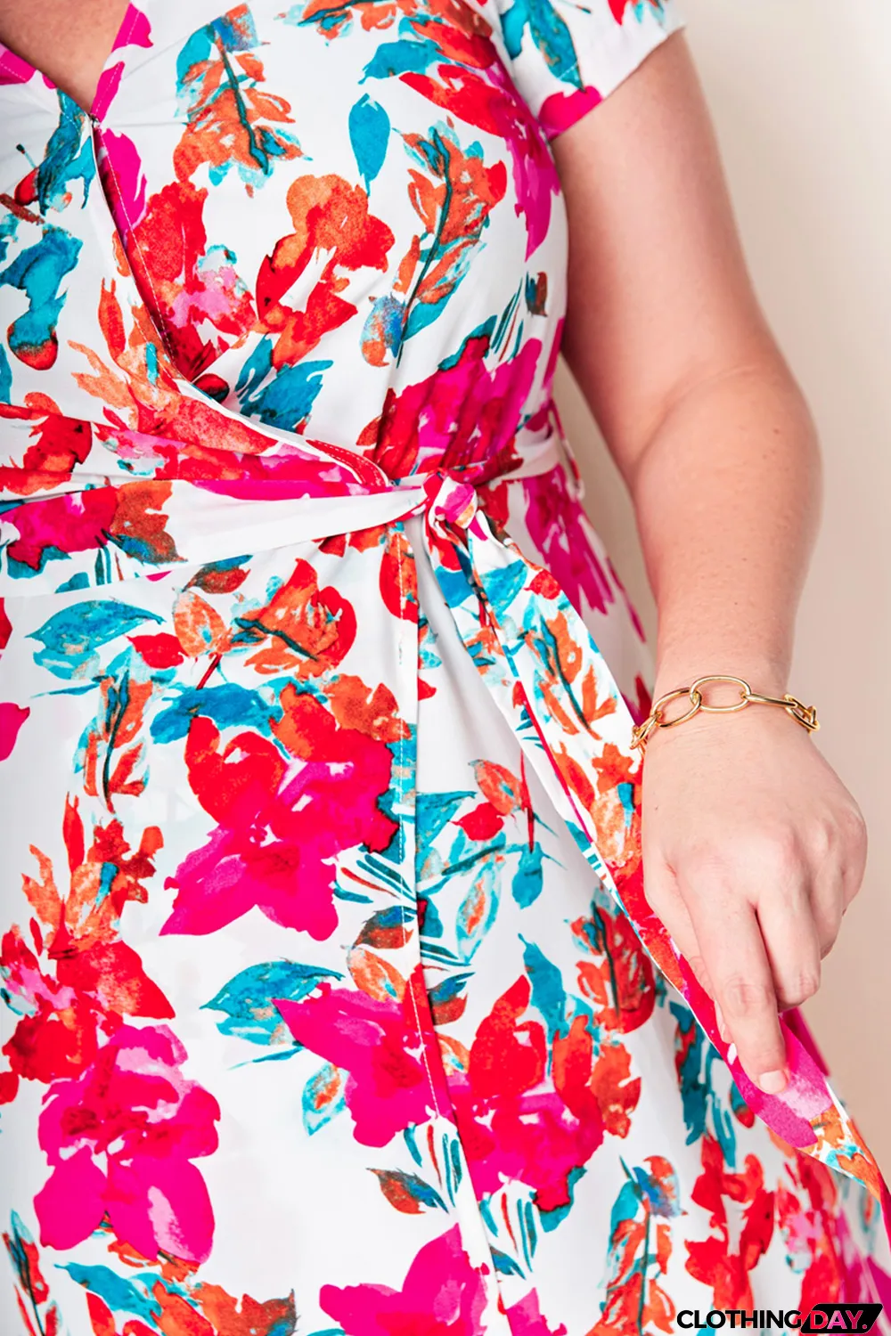 Rose Plus Size Floral Print Wrap Slit Dress