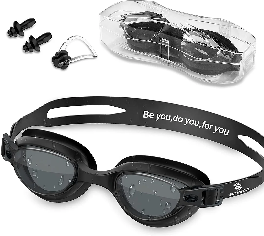 Swim Goggles - Swimming Goggles with Nose Clip + Ear Plugs, Anti Fog for Adult Men Women Youth
