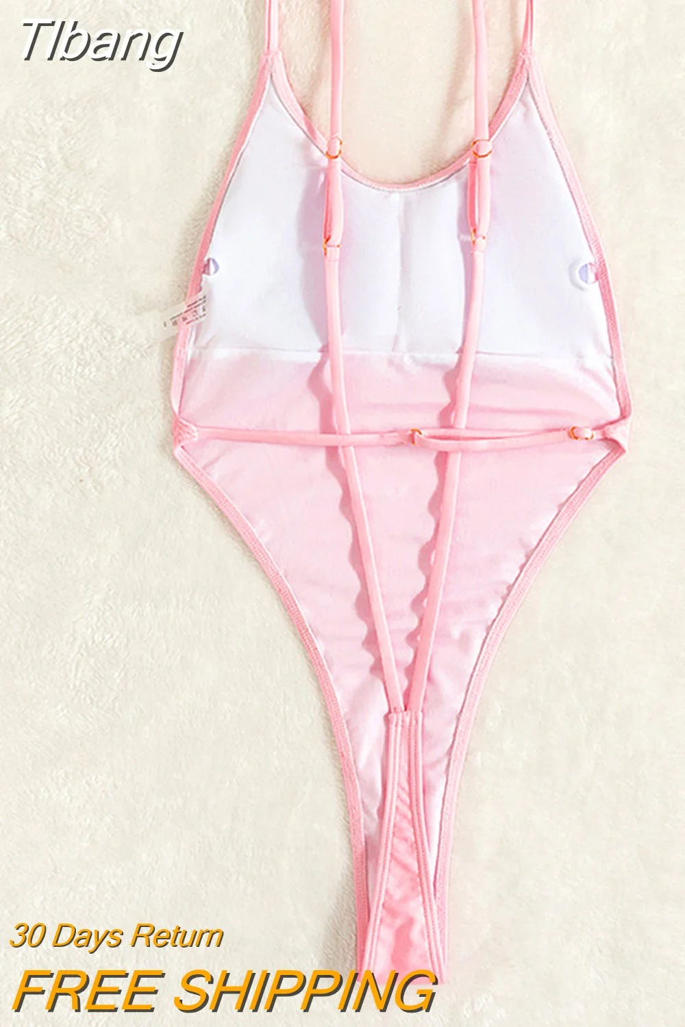 Tlbang Backless Thongs Swimsuit Sexy One Piece Monokini Brazilian Bathing Suit High Leg Bikinis Beachwear Light Pink Body 0410