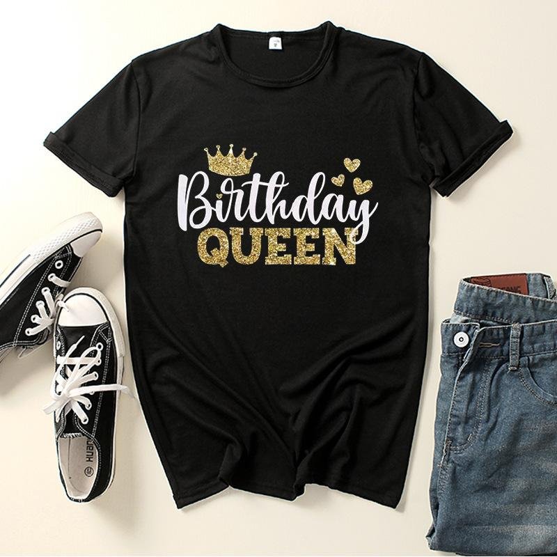Birthday Queen Tee Crew Neck Letter Print T-shirt