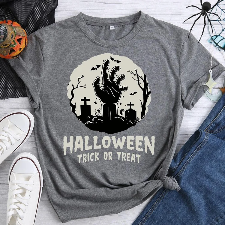 Halloween Trick or Treat Round Neck T-shirt-0018711