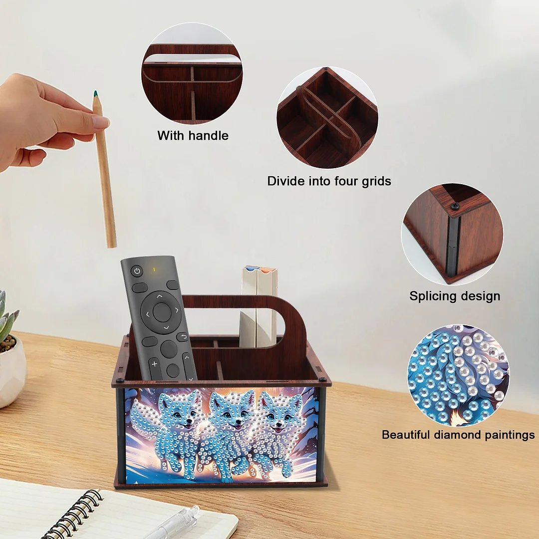 DIY Fox Wooden Diamond Painting Handheld Storage Box Kit Tabletop Art Decor