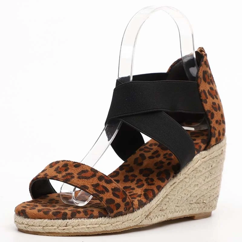 Summer Sandals Women Wedges Elastic Band Peep Toe Woman Shoes Cross Light Platform Hemp Bottom Ladies Female Sandals Shoes