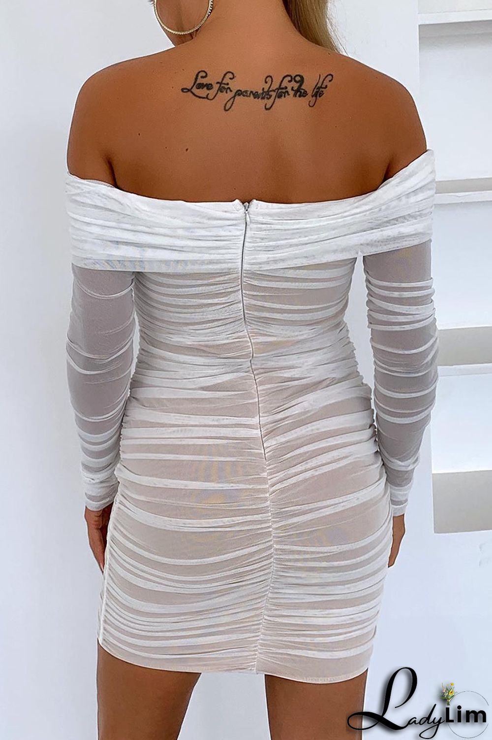 White Sexy Solid Split Joint Fold Off the Shoulder One Step Skirt Dresses