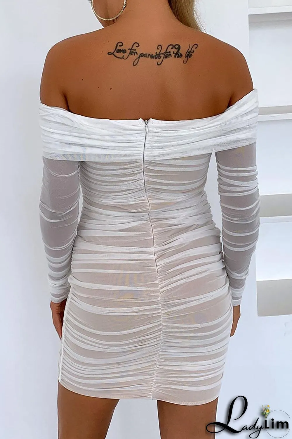 White Sexy Solid Split Joint Fold Off the Shoulder One Step Skirt Dresses