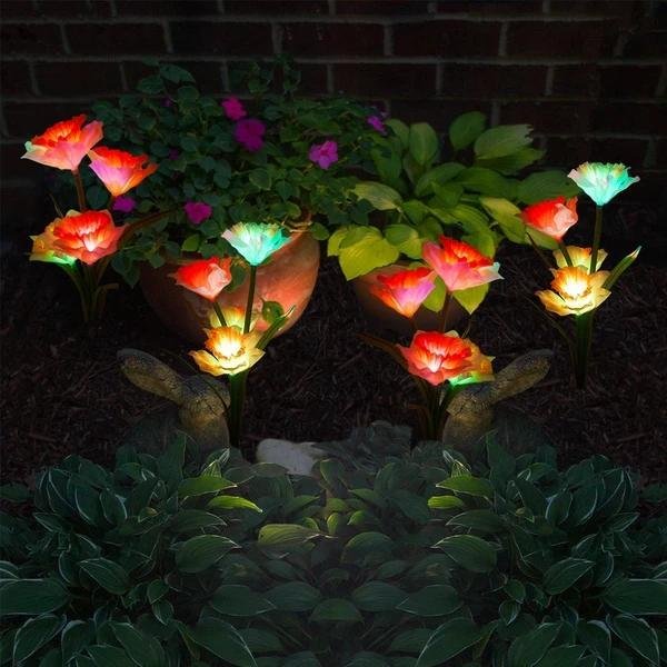 Solar Flower Lights - Outdoor Waterproof LED Flowers for Garden, Path, Landscape, Patio, and Lawn | Orange and White Daffodils