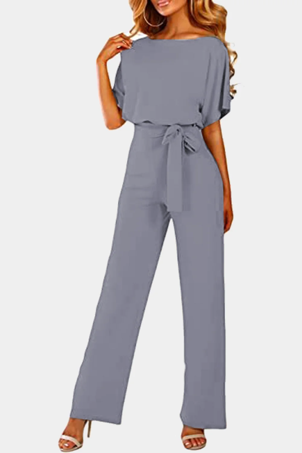 Gray Oh So Glam Belted Wide Leg Jumpsuit | IFYHOME