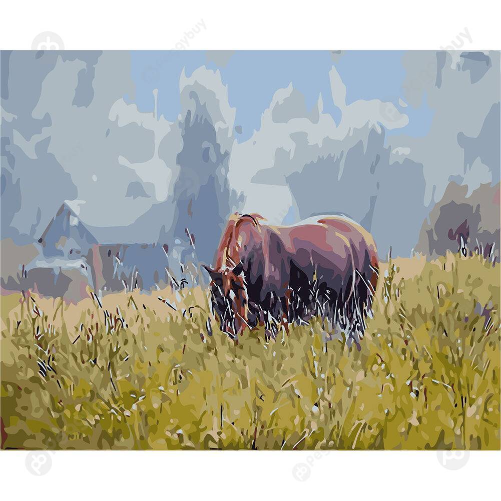

50*40CM Paint By Numbers-Horses Eat Grass, 501 Original
