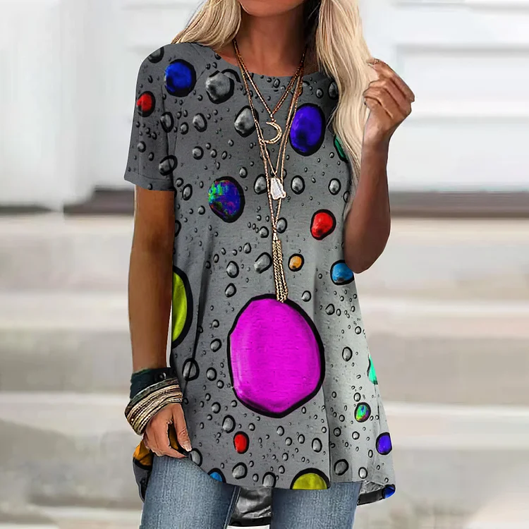 Printed Round Neck Short Sleeved Tunic