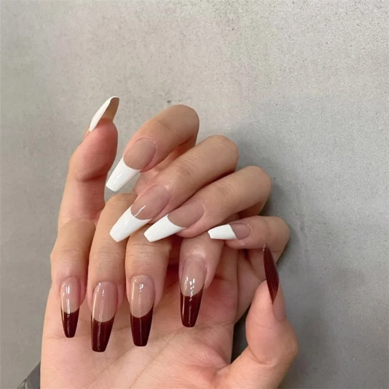 24pcs Gradient Color False Nails With Glue Type Long Paragraph  Fashion Manicure Patch Full Cover Wearable Coffin Fake Nails-Nail Inspo